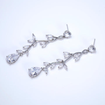 Cubic Zirconia Vine Tear drop Earrings, Long Bridal Earrings, Crystal Bridal Earrings, Statement Earrings, Gold Bride Earring.